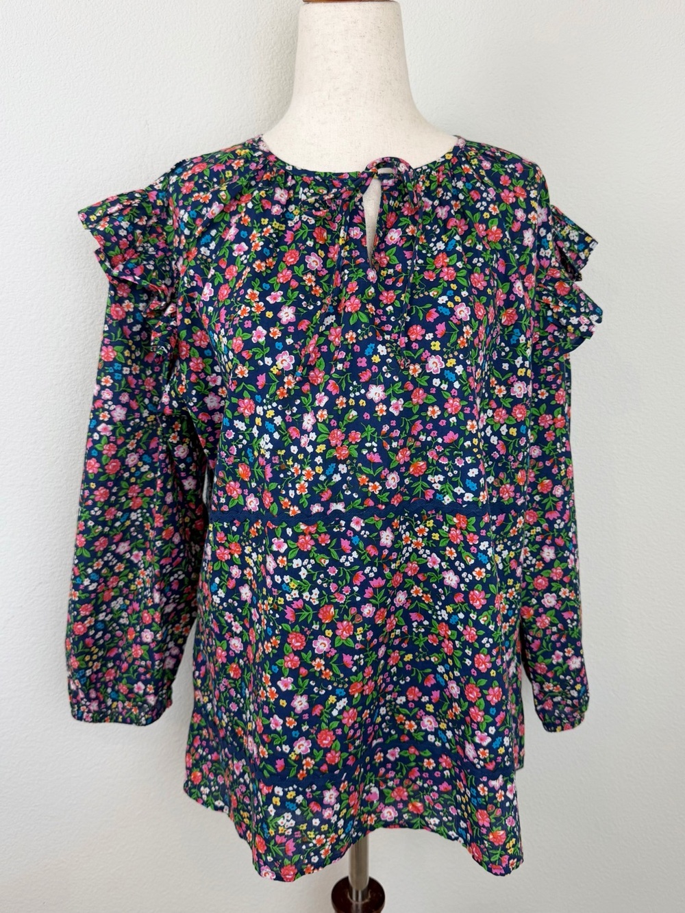 Sunshine Tienda Floral Print 3/4 Sleeve Cotton Blouse Size Medium